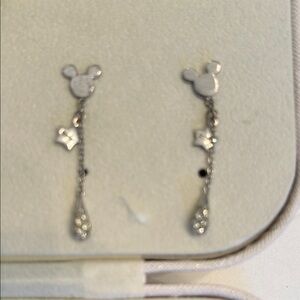 Silver Mickey Mouse Dangle Earrings